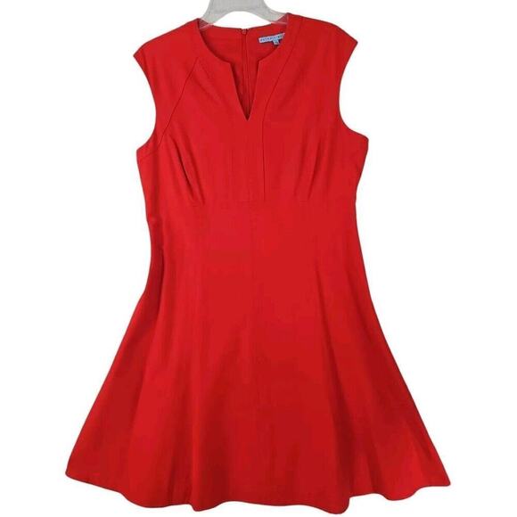 Antonio Melani ~Woman Size 12~ Coral Red Sleeveless Classic Sheath Dress V-Neck. - Picture 9 of 11